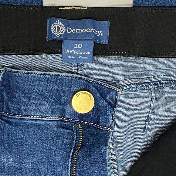 Democracy Mid Rise Ab-solution Ankle Skimmer Denim Blue Jeans Gold Buttons 10 - Picture 14 of 16